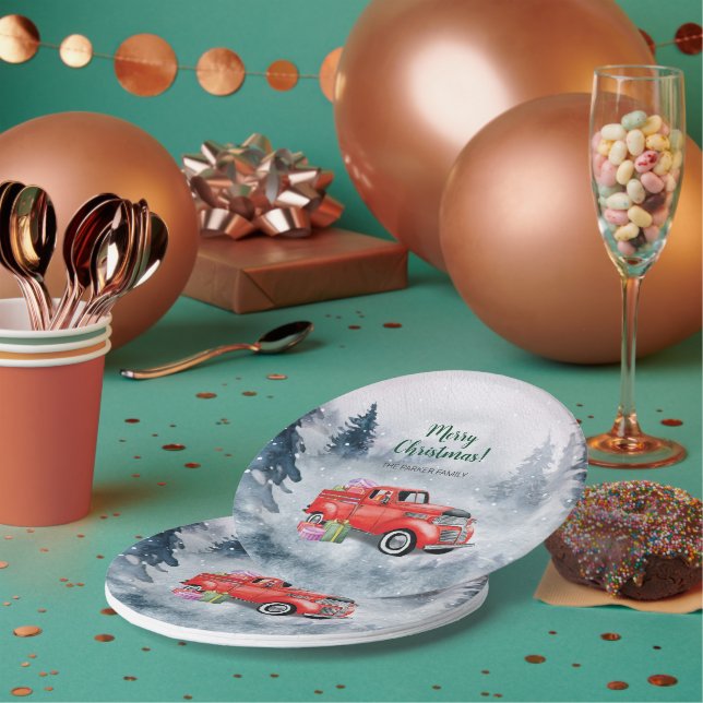 Vintage Farbe Roter Weihnachtsmann Truck Pappteller (Multi)