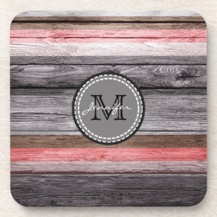 Vintage Farbenfarben, Holzschau, Monogramm #3 Untersetzer