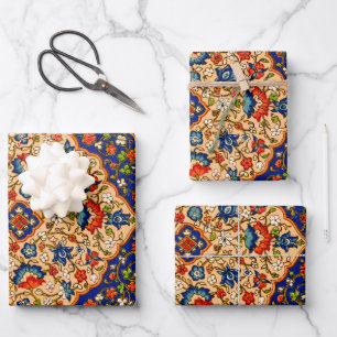 Vintage Farbenfrohe persische Blumenkunst Geschenkpapier Set