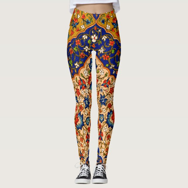 Vintage Farbenfrohe persische Blumenkunst Leggings (Vorderseite)