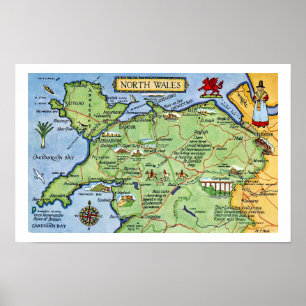 Vintage farbenfroher Druck von Nordwales Poster