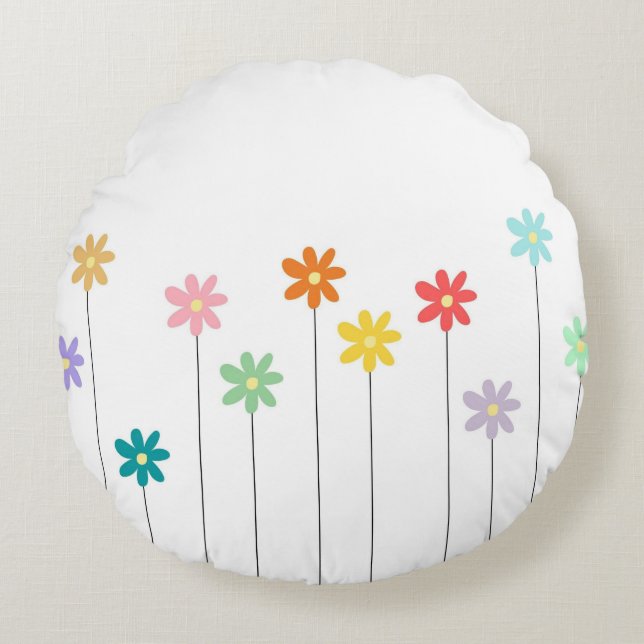 Vintage farbige Blume Rundes Kissen (Vorderseite)