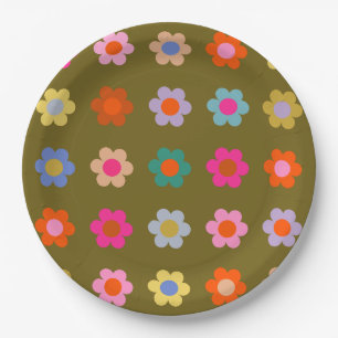 Vintage Farbige Blütenblume Abstrakt Retro-Blume Pappteller