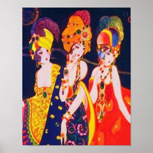 Vintage farbige Dekos Frauen mit Schmuck Poster (Vorne)