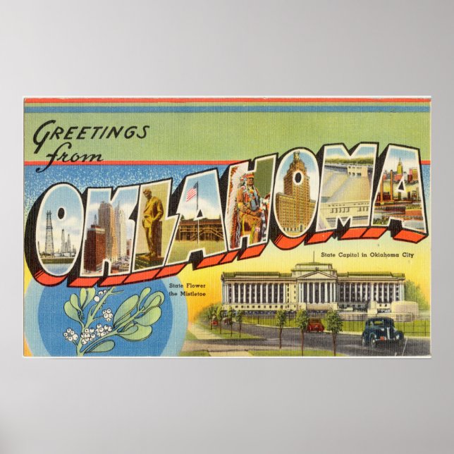 Vintage Farbige Grüße aus Oklahoma Poster (Vorne)
