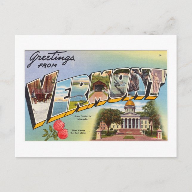 Vintage Farbige Grüße aus Vermont Postkarte (Vorderseite)
