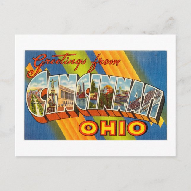 Vintage Farbige Grüße von Cincinnati Ohio Postkarte (Vorderseite)