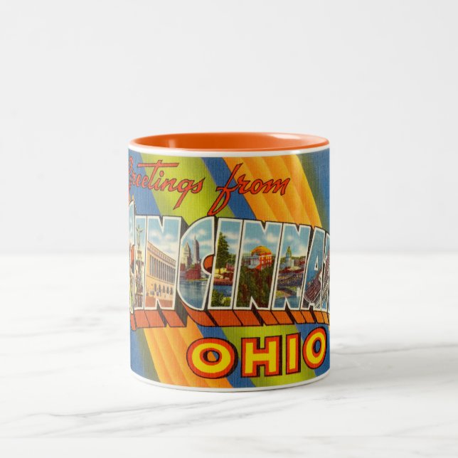 Vintage Farbige Grüße von Cincinnati Zweifarbige Tasse (Mittel)