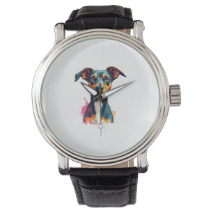 Vintage-farbige Hunderporträt-Pop-Art-Illustration Armbanduhr