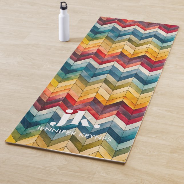 Vintage Farbige Zickzack Monogramm-Regenbogen Yogamatte (Beispiel)