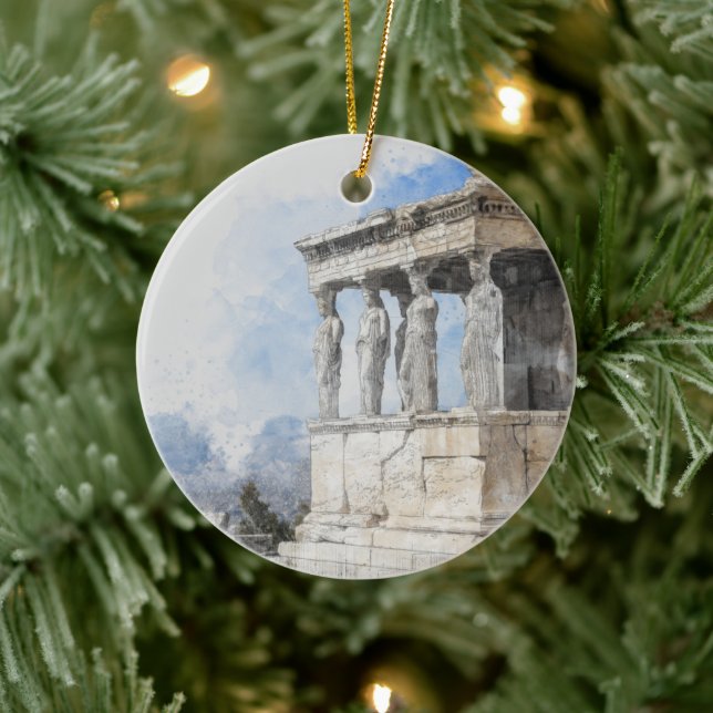 Vintage Farbskizze Athen Griechenland Ornament (Baum)