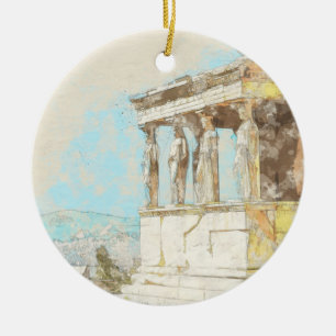 Vintage Farbskizze Athen Griechenland Ornament