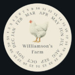Vintage Farm Hen umschlossen Datum Eierkarton Anti Runder Aufkleber<br><div class="desc">Rustikale und einfache Hühnereier-Etiketten mit Ihrem Firmennamen in cremefarbener Typografie auf antikem, weißem Hintergrund mit einem stilvollen Vintagen Hühnerprint. Fügen Sie einfach den Namen Ihres Hausmeisters in das Etikett ein und umkreisen Sie das korrekte Datum Ihrer frischen Eier. Exklusiv für Sie entworfen von Happy Dolphin Studio. Wenn Sie Hilfe oder...</div>