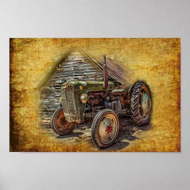 Vintage Farm Tractor Old Barn Shed Poster (Vorne)