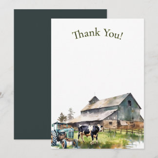 Vintage Farm Tractor  Thank You Note Einladung