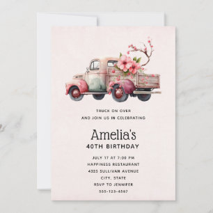 Vintage Farmer-LKW Rosa Geburtstag Einladung