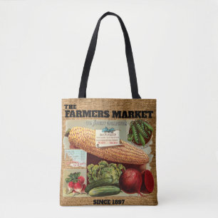 Vintage Farmers Market Faux Burlap Modèle sac