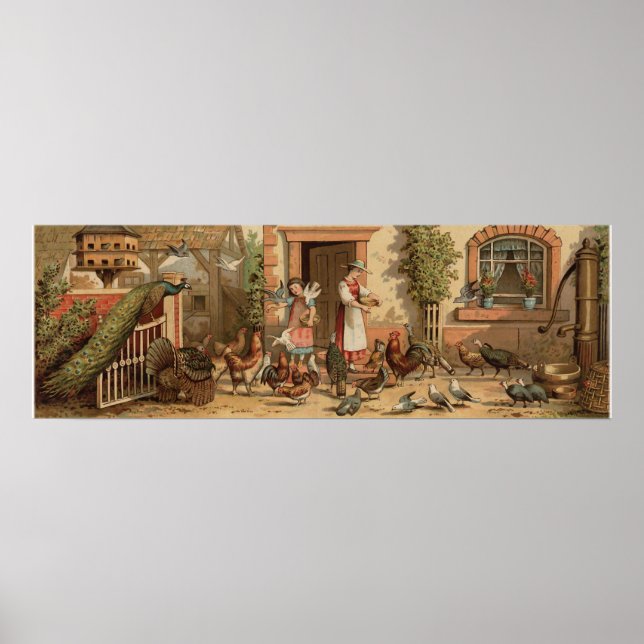 Vintage Farmhaus Mutter und Tochter Print Poster (Vorne)