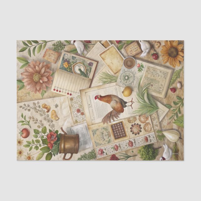 Vintage Farmhouse Collage Seidenpapier (Vorderseite)