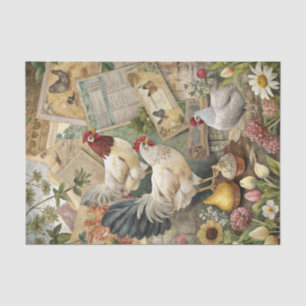 Vintage Farmhouse Hahn und Hühner Collage Seidenpapier