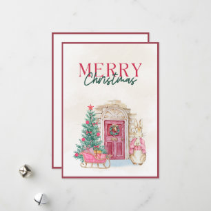 Vintage Farmhouse Rosa Schriftzug Frohe Weihnachte Feiertagskarte
