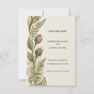 Vintage-Farnrose Hochzeitseinladungskarte Save The Date