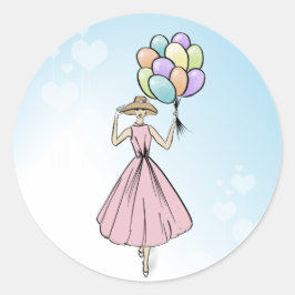 Vintage Fashionillustrierung Balloon Runder Aufkleber