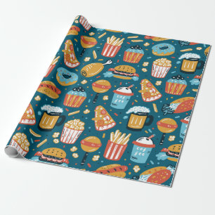 Vintage Fast Food Icons Nahtloses Muster. Wiederho Geschenkpapier