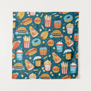 Vintage Fast Food Icons Nahtloses Muster. Wiederho Wandteppich