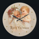 Vintage Father Christmas with Child Große Wanduhr<br><div class="desc">Charming and nostalgic Santa Claus or Father Christmas holding golden-haired child with optional gold "Merry Christmas" greeting and gold dots.</div>