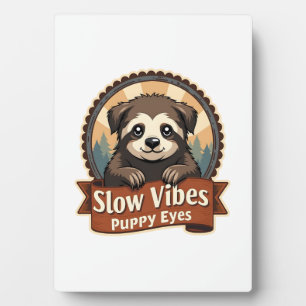Vintage Faultier-Hund-Shirt Slow Vibes Welpenaugen Fotoplatte