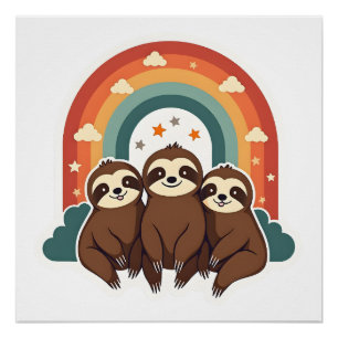 Vintage Faultier Regenbogen Retro Süße Tierkunst 2 Poster