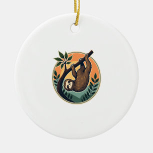 Vintage Faultier Vektor Retro-Wildlife-Abzeichen 2 Keramik Ornament