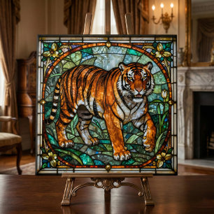 Vintage-Faux-Buntglas-Tiger-Dschungel-Mosaik Fliese