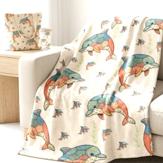 Vintage-Faux-Quilt-Patchwork-Delfin-Design Fleecedecke