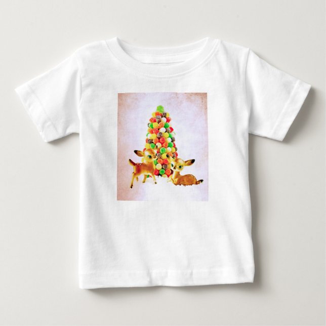 Vintage Fawns von Gumdrop Weihnachtsbaum Baby T-shirt (Vorderseite)