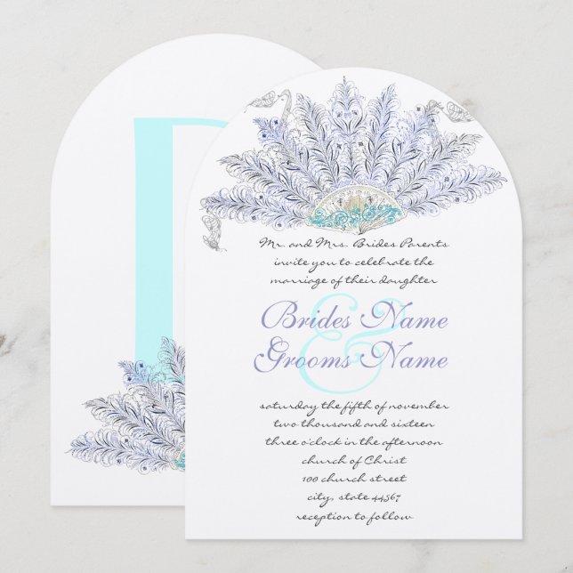 Vintage Feather Fan Wedding Einladung (Vorne/Hinten)