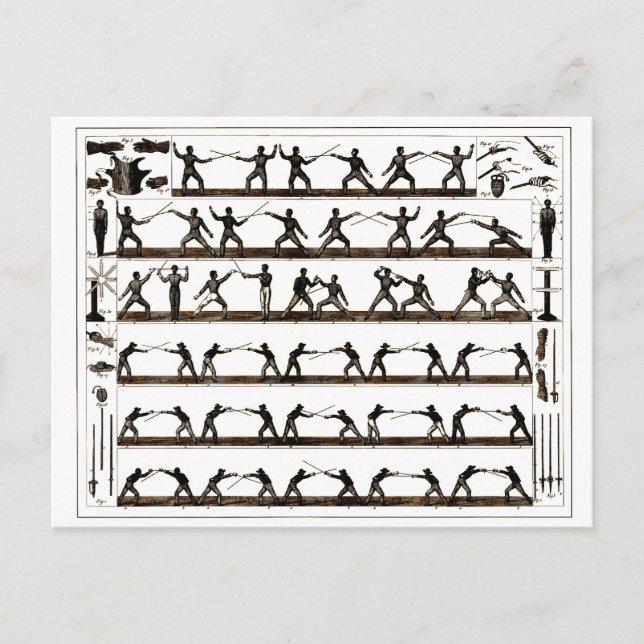 Vintage fechtende Anweisung Postkarte (Vorderseite)