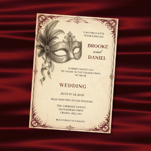 Vintage-Federmasken-Scroll-Hochzeit Einladung