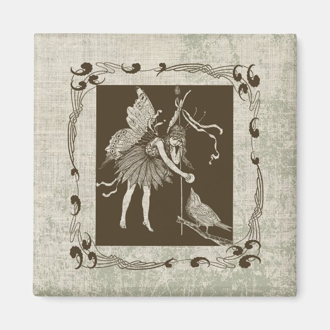 Vintage Fee und Vogel  Magnet (Vorne)