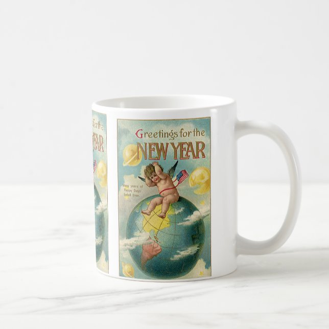 Vintage Feiertage, Grüße für das neue Jahr Kaffeetasse (Rechts)