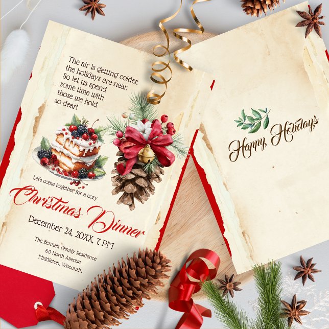 Vintage Feiertage Pine Cone Weihnachten Einladung (Von Creator hochgeladen)