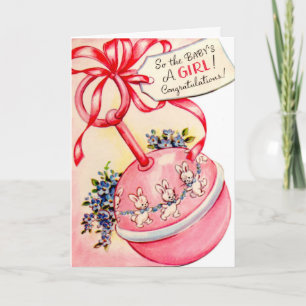 Vintage Félicitations Nouvelle carte bébé fille