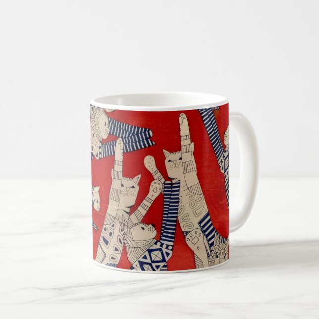 Vintage Feline Fabric Mug Kaffeetasse (VorderseiteRechts)