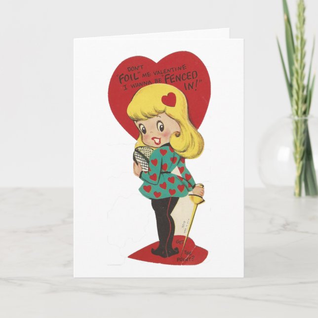 Vintage Fencing Girl Valentine Feiertagskarte (Vorderseite)