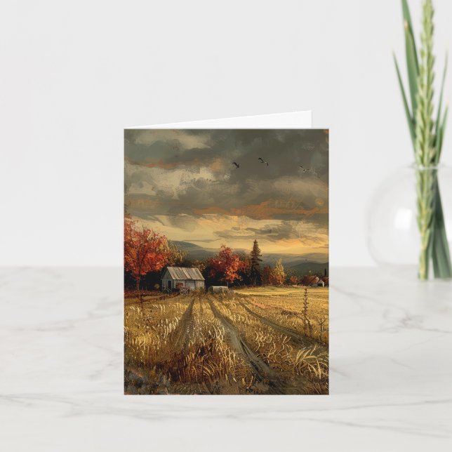 Vintage ferme feuillage d'automne Vert Blanc (Devant)