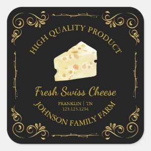 Vintage Ferme Fromage Suisse Carré Étiquette