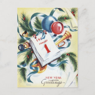 Vintage Festliche Neujahrsgrüße Postkarte