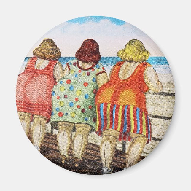 Vintage, fettgefleckte Girls am Strand Magnet (Vorne)