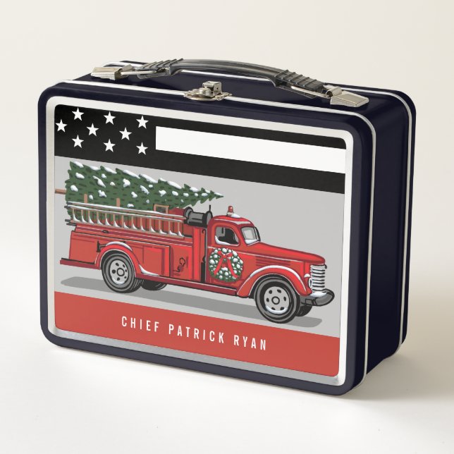Vintage Feuerlöschlinie Metall Brotdose (Vorderseite)